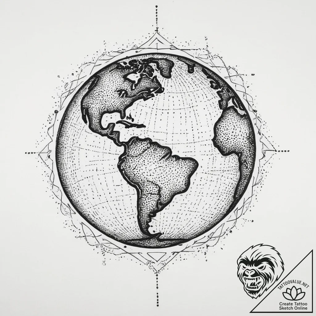 Tattoo sketch globe, tattoo sketch design, vi... - tattoo sketch (№1755906923_0, 22.08.2025 23:55) — tattoovalue.net