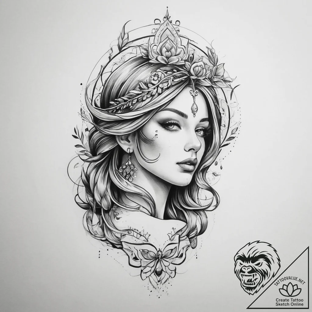 Tattoo sketch divine scene - tattoo sketch (№1755907120_0, 22.08.2025 23:58) — tattoovalue.net