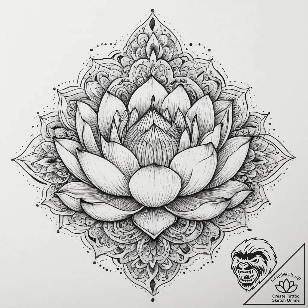 Lotus - old school, muted color - tattoo sketch (№1755907449_0, 23.08.2025 00:04) — tattoovalue.net