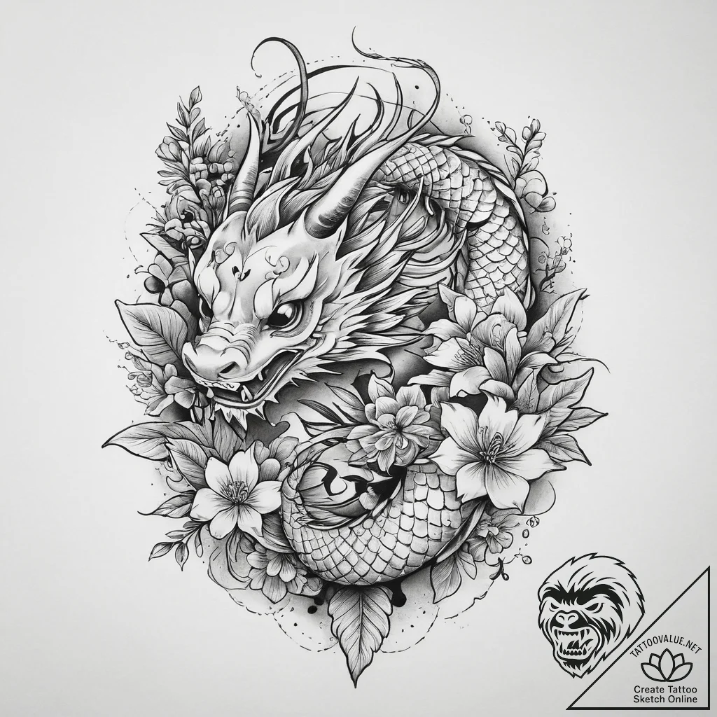 Wildflowers - old school, japanese - tattoo sketch (№1755907731_0, 23.08.2025 00:08) — tattoovalue.net