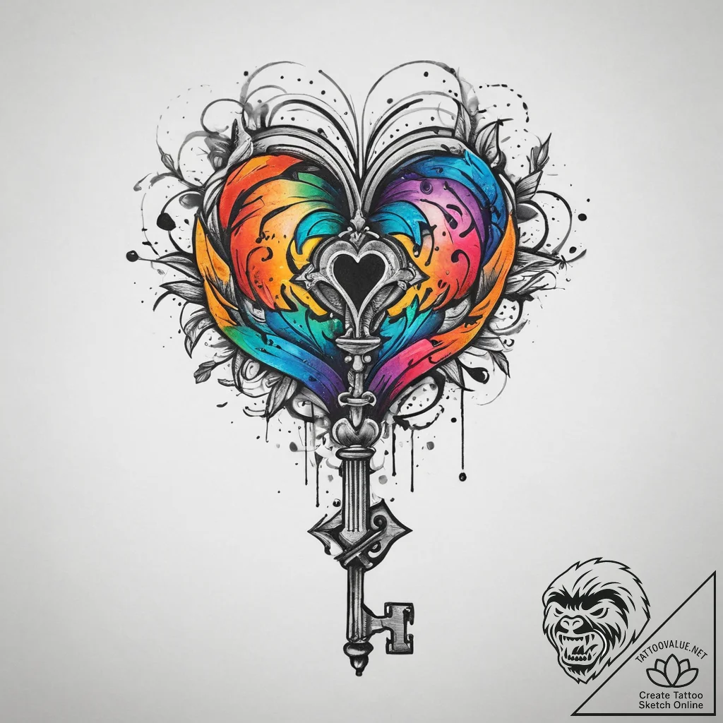 Tattoo sketch old key with a heart, tattoo fl... - tattoo sketch (№1755908113_0, 23.08.2025 00:15) — tattoovalue.net
