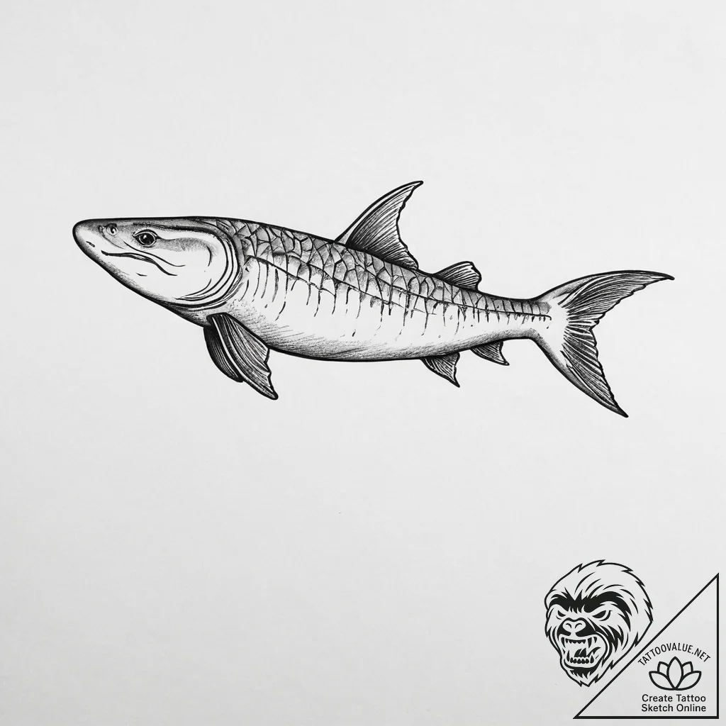 Tattoo sketch sturgeon, tattoo line art, mini... - tattoo sketch (№1755908314_0, 23.08.2025 00:18) — tattoovalue.net