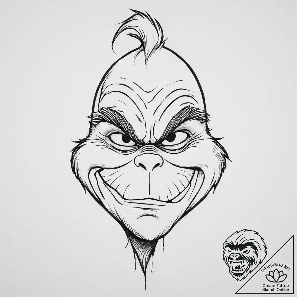 Tattoo sketch the grinch with a skin, ink ill... - tattoo sketch (№1755909905_0, 23.08.2025 00:45) — tattoovalue.net