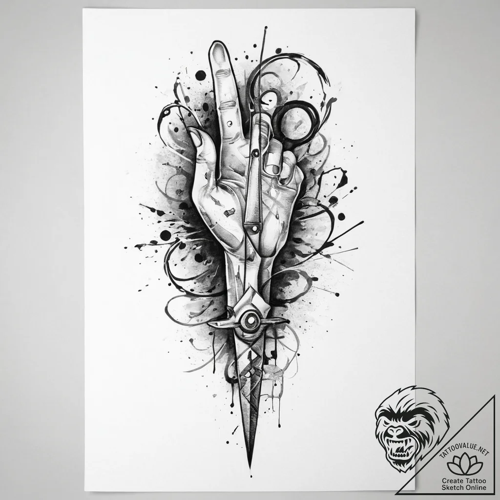 Tattoo sketch hands with a scissors, tattoo f... - tattoo sketch (№1755910104_0, 23.08.2025 00:48) — tattoovalue.net