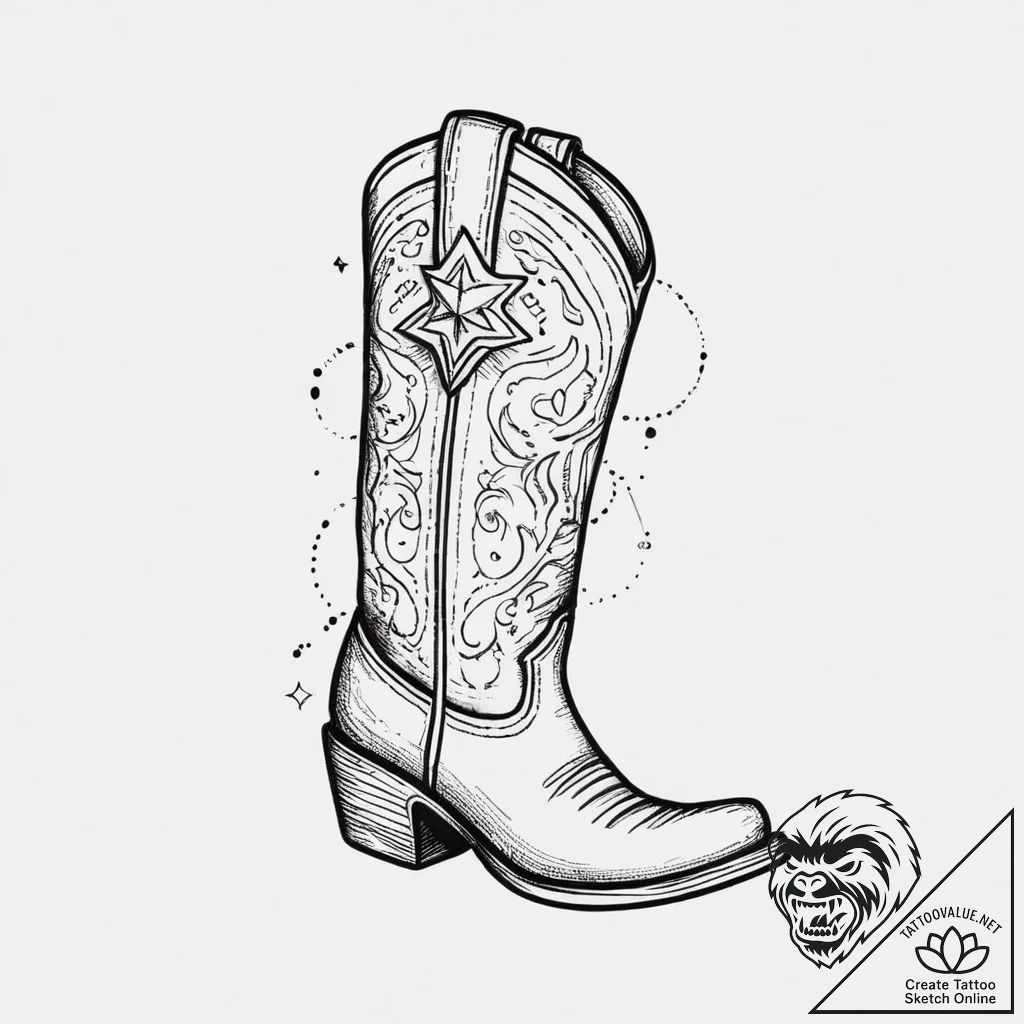 Tattoo sketch cowboy boot with a star, tattoo... - tattoo sketch (№1755911106_0, 23.08.2025 01:05) — tattoovalue.net