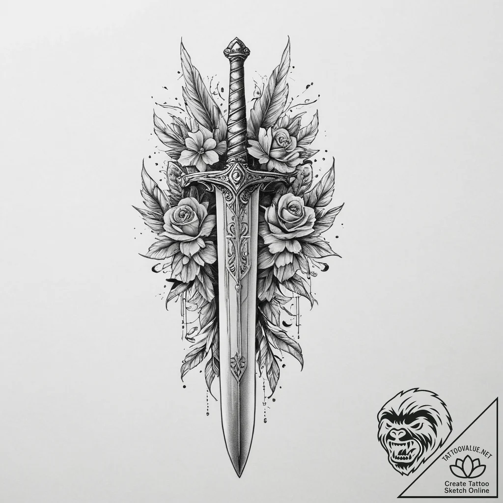 Tattoo sketch sword, tattoo flash sheet desig... - tattoo sketch (№1755912492_0, 23.08.2025 01:28) — tattoovalue.net