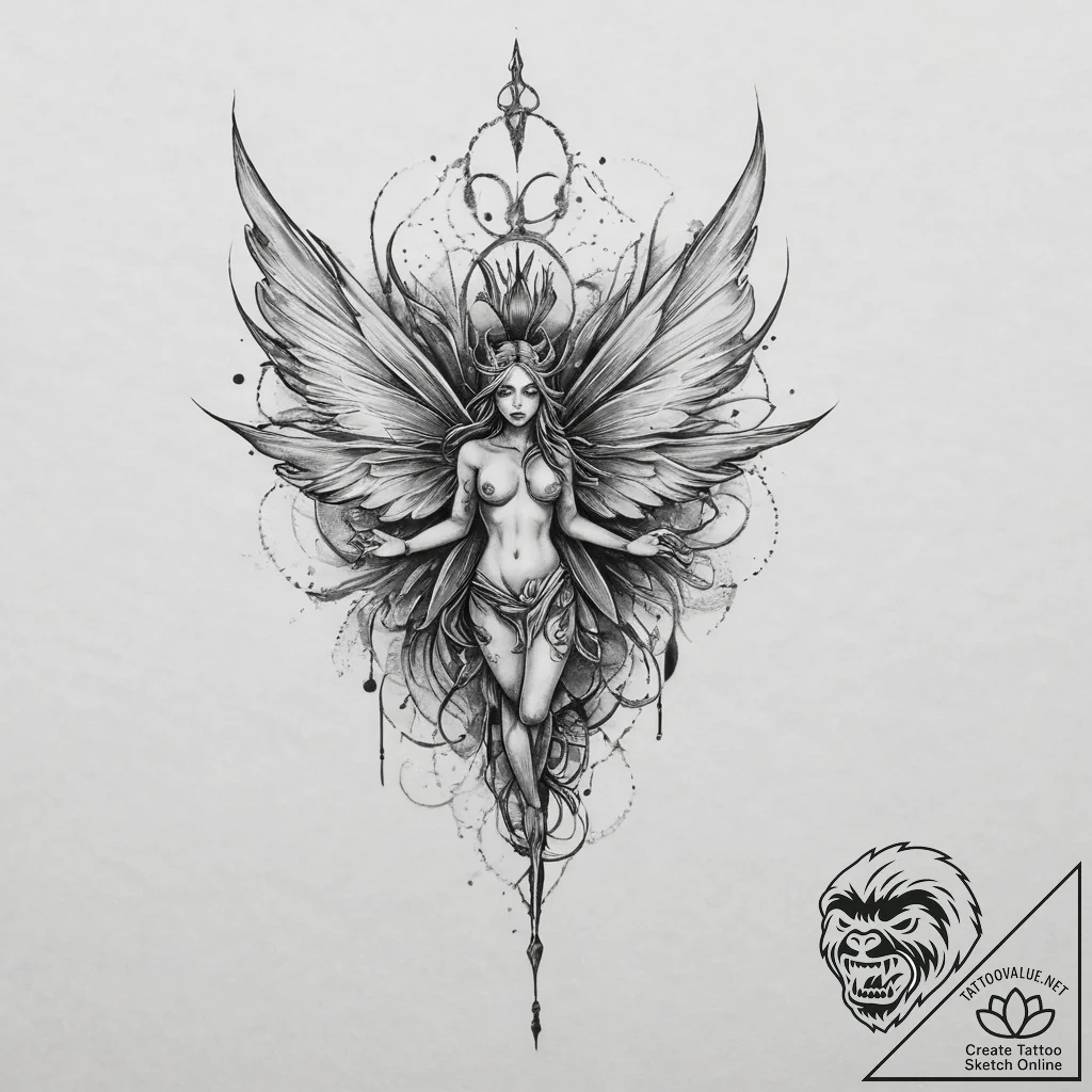 Tattoo sketch fairy tattoo, ink illustration... - tattoo sketch (№1755914701_0, 23.08.2025 02:05) — tattoovalue.net
