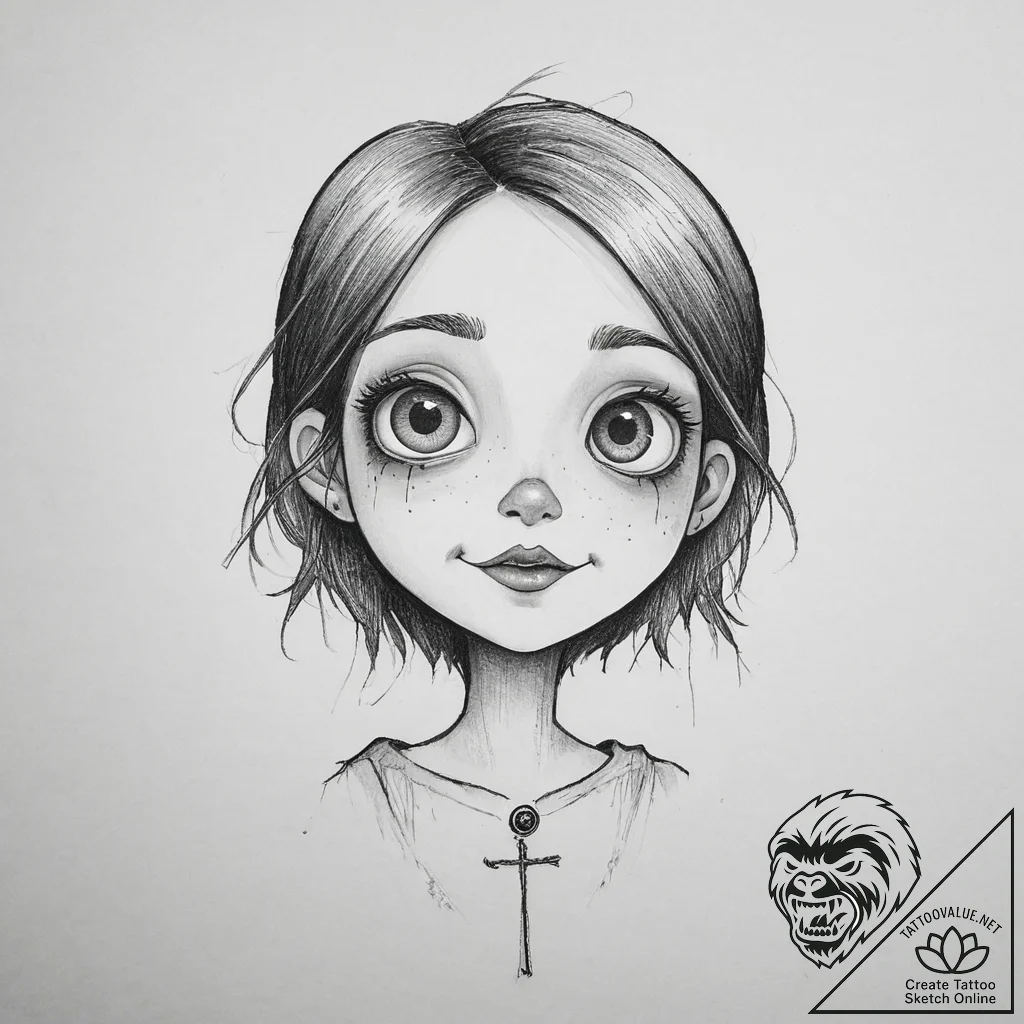 Tattoo sketch coraline button eyes, tattoo li... - tattoo sketch (№1755914900_0, 23.08.2025 02:08) — tattoovalue.net