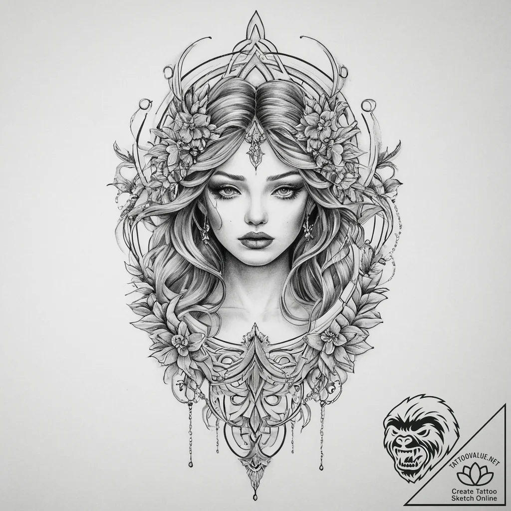 Tattoo sketch blessed being, artistic tattoo... - tattoo sketch (№1755915492_0, 23.08.2025 02:18) — tattoovalue.net