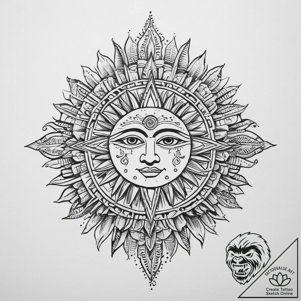 Tattoo sketch aztec sun stone, artistic tatto... - tattoo sketch (№1755916281_0, 23.08.2025 02:31) — tattoovalue.net