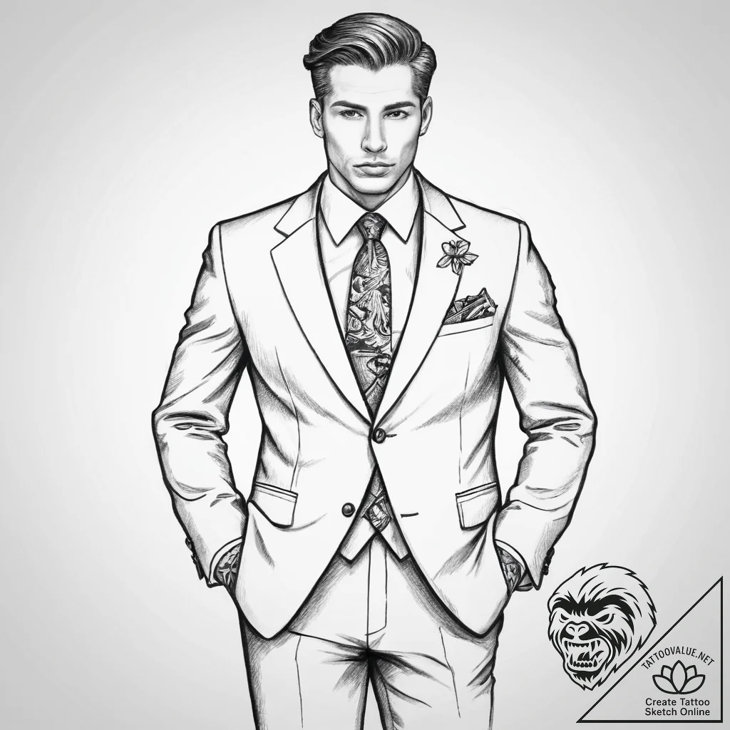 Tattoo sketch tailored suit in a classic styl... - tattoo sketch (№1755917067_0, 23.08.2025 02:44) — tattoovalue.net