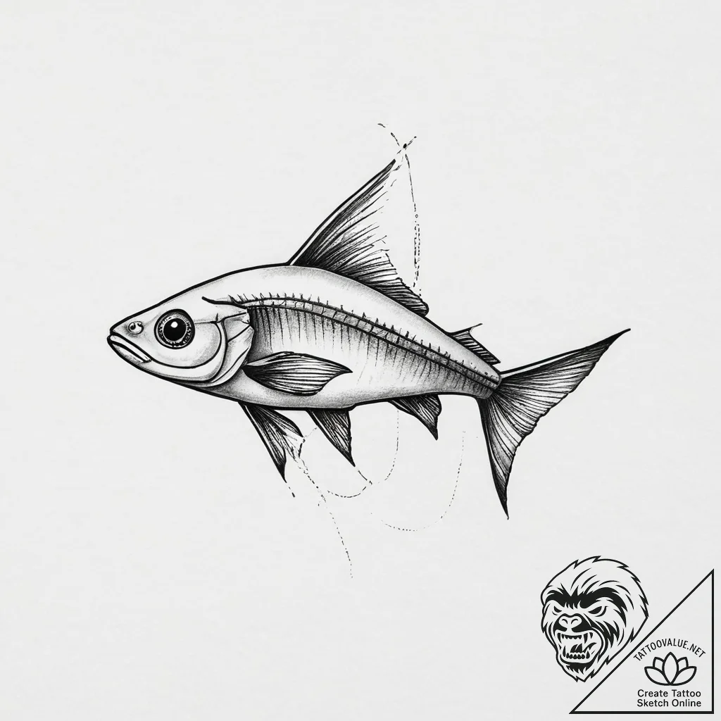 Tattoo sketch black neon tetra, concept art f... - tattoo sketch (№1755917263_0, 23.08.2025 02:47) — tattoovalue.net