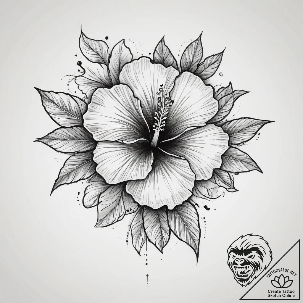 Tattoo sketch hibiscus, ink illustration for... - tattoo sketch (№1755917459_0, 23.08.2025 02:50) — tattoovalue.net