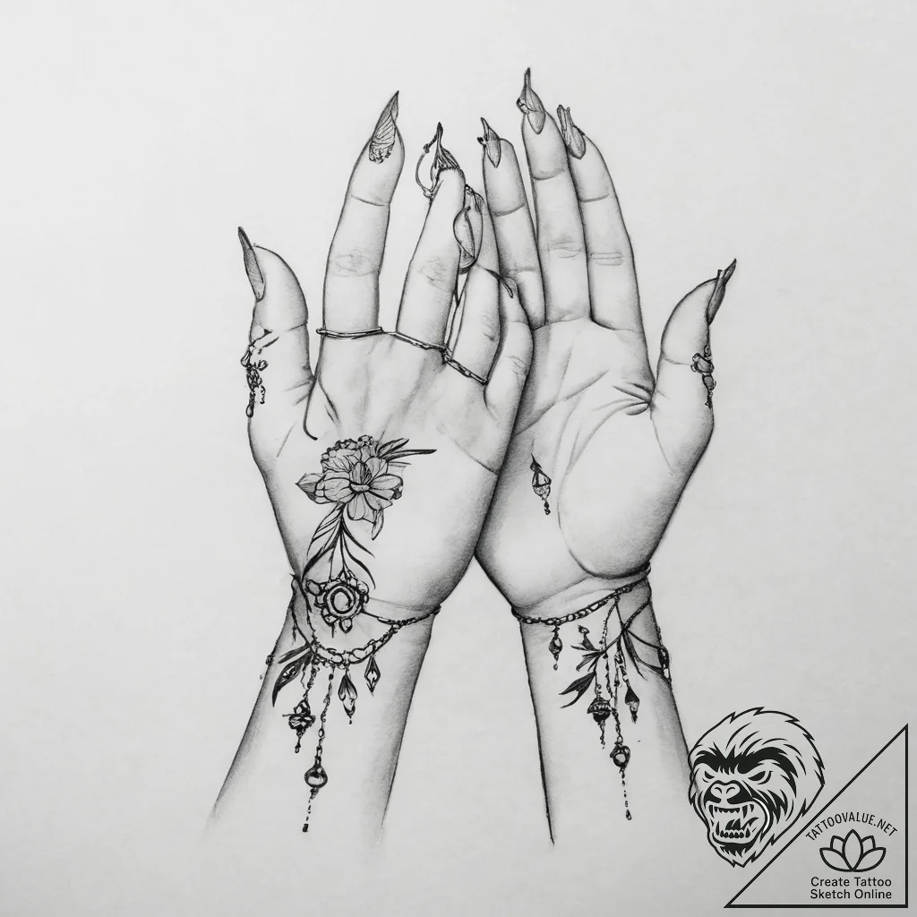Tattoo sketch hands with a earring - tattoo sketch (№1755918639_0, 23.08.2025 03:10) — tattoovalue.net