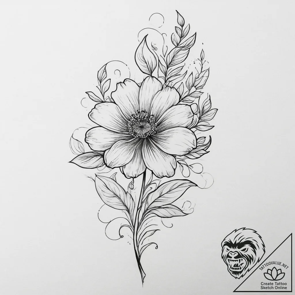 Tattoo sketch flower with a stem, concept art... - tattoo sketch (№1755920218_0, 23.08.2025 03:36) — tattoovalue.net