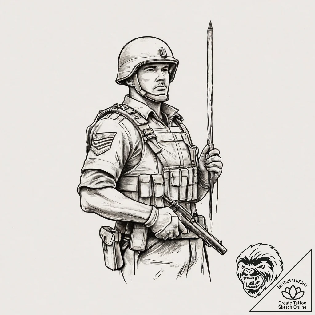 Tattoo sketch soldier with a brush, artistic... - tattoo sketch (№1755920817_0, 23.08.2025 03:46) — tattoovalue.net