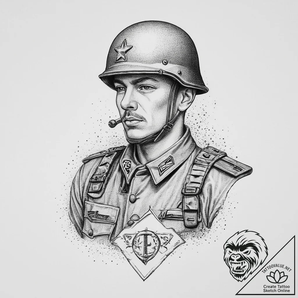 Tattoo sketch soldier with a document, concep... - tattoo sketch (№1755921414_0, 23.08.2025 03:56) — tattoovalue.net