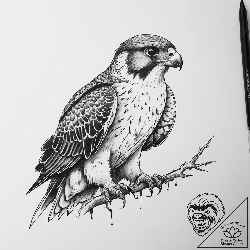 Tattoo sketch peregrine falcon, tattoo flash... - tattoo sketch (№1755921810_0, 23.08.2025 04:03) — tattoovalue.net