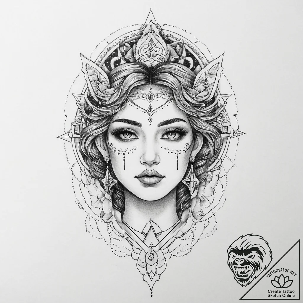 Tattoo sketch goddess tattoo, tattoo sketch d... - tattoo sketch (№1755922407_0, 23.08.2025 04:13) — tattoovalue.net