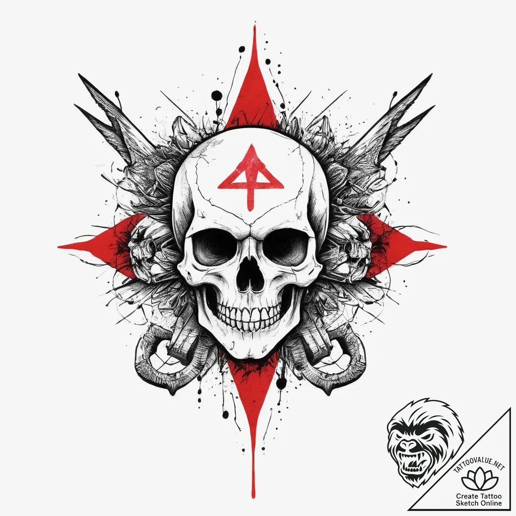 Tattoo sketch hagalaz rune with a skull, tatt... - tattoo sketch (№1755922810_0, 23.08.2025 04:20) — tattoovalue.net