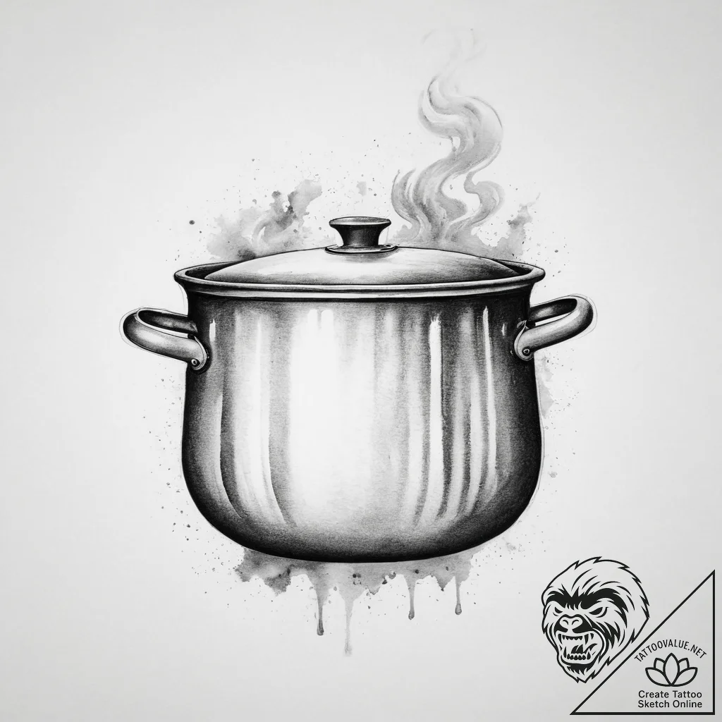 Tattoo sketch cooking a cooking pot with stea... - tattoo sketch (№1755924215_0, 23.08.2025 04:43) — tattoovalue.net