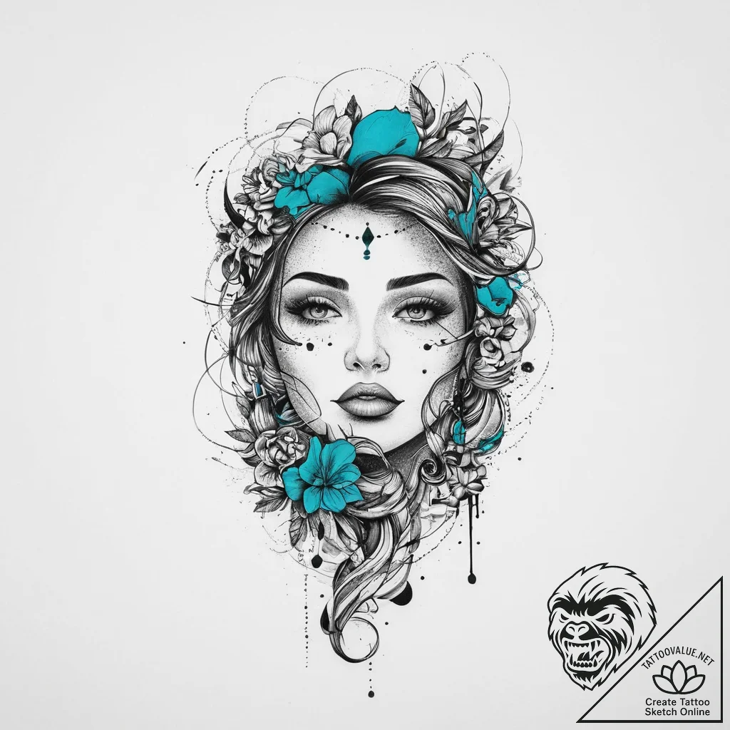Tattoo sketch turquoise, tattoo line art, bla... - tattoo sketch (№1755924420_0, 23.08.2025 04:47) — tattoovalue.net