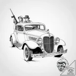 Tattoo sketch bonnie and clyde with a car – tattoo sketch (№1755925218_0, 23.08.2025 05:00) — tattoovalue.net