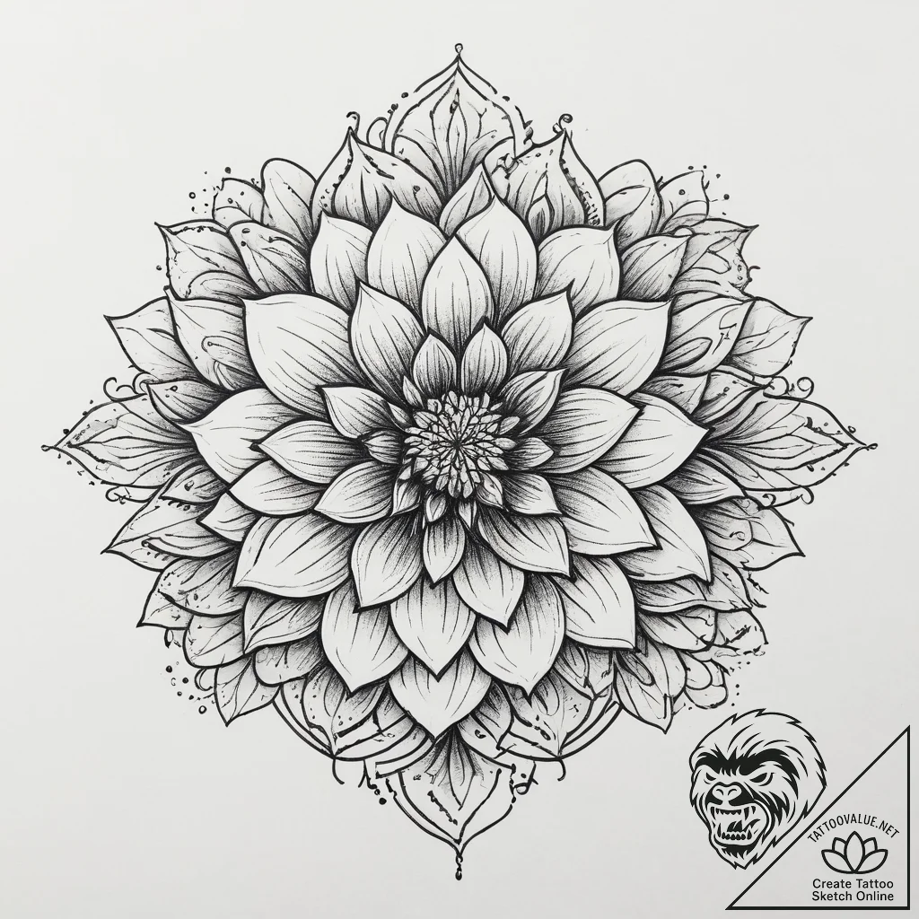 Tattoo sketch dahlia flower, tattoo flash she... - tattoo sketch (№1755925423_0, 23.08.2025 05:03) — tattoovalue.net