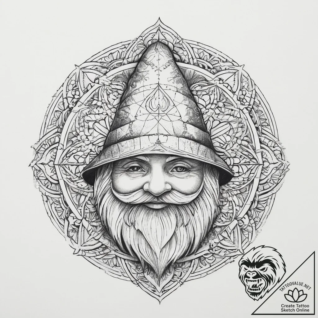 Tattoo sketch gnome hat, ink illustration for... - tattoo sketch (№1755926023_0, 23.08.2025 05:13) — tattoovalue.net
