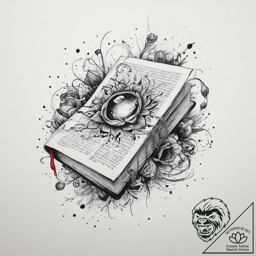 Tattoo sketch magical book, tattoo flash shee... - tattoo sketch (№1755926431_0, 23.08.2025 05:20) — tattoovalue.net