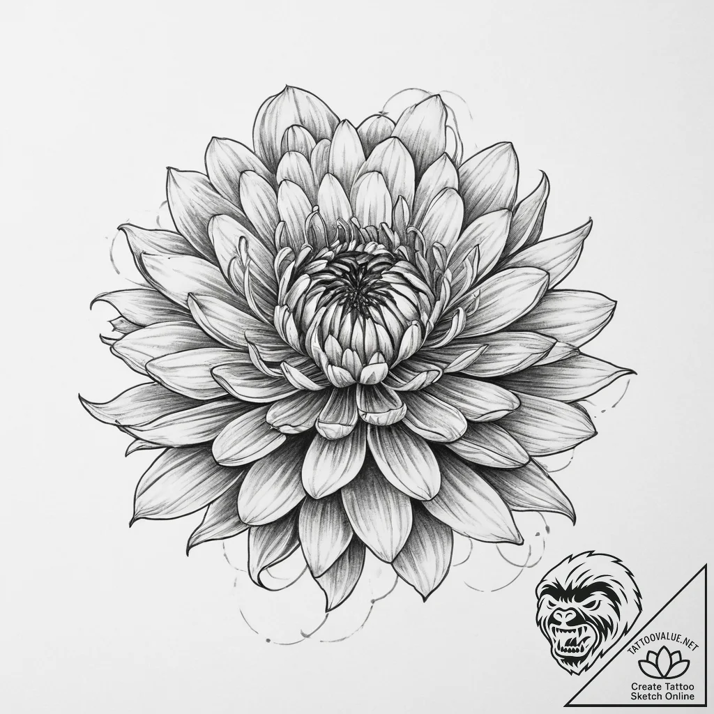 Tattoo sketch chrysanthemum - tattoo sketch (№1755928826_0, 23.08.2025 06:00) — tattoovalue.net