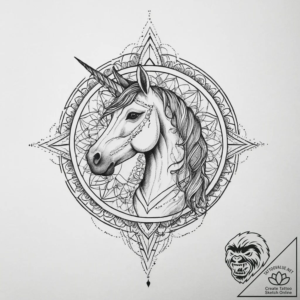 Tattoo sketch unicorn tattoo, tattoo flash sh... - tattoo sketch (№1755930804_0, 23.08.2025 06:33) — tattoovalue.net