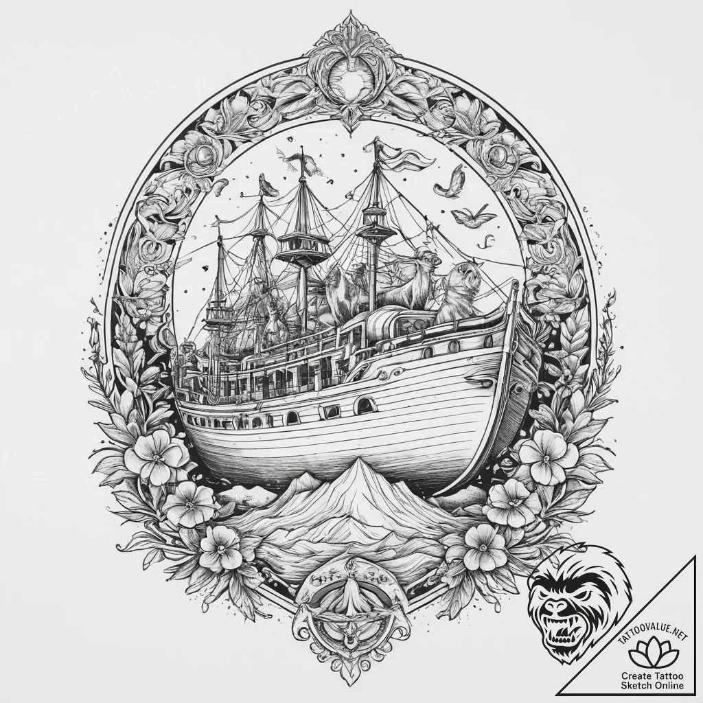 Tattoo sketch noah's ark animals, ink illustr... - tattoo sketch (№1755931589_0, 23.08.2025 06:46) — tattoovalue.net
