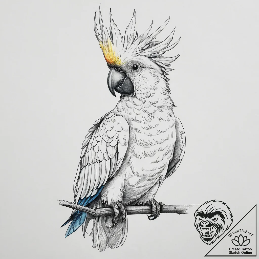 Tattoo sketch sulfur-crested cockatoo, tattoo... - tattoo sketch (№1755931982_0, 23.08.2025 06:53) — tattoovalue.net