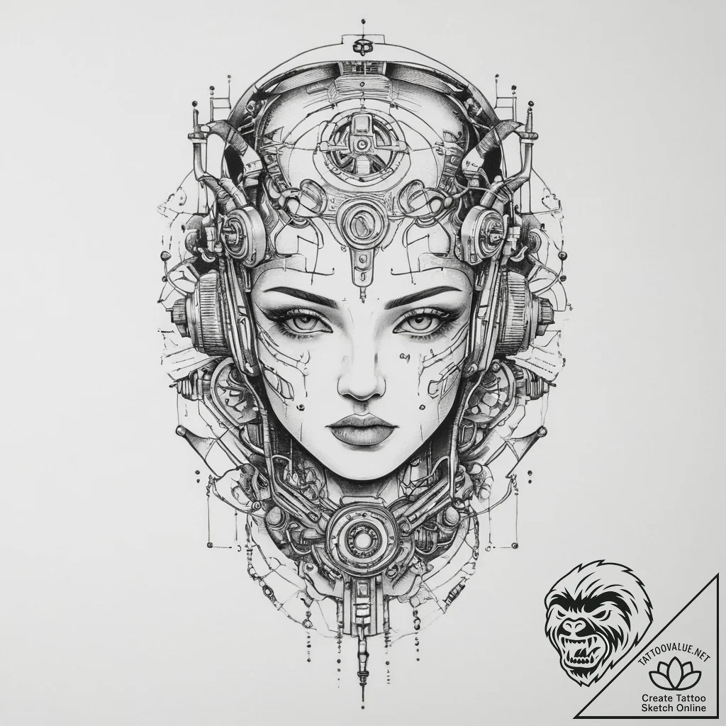 Tattoo sketch cyberpunk glowing circuitry, ta... - tattoo sketch (№1755932375_0, 23.08.2025 06:59) — tattoovalue.net