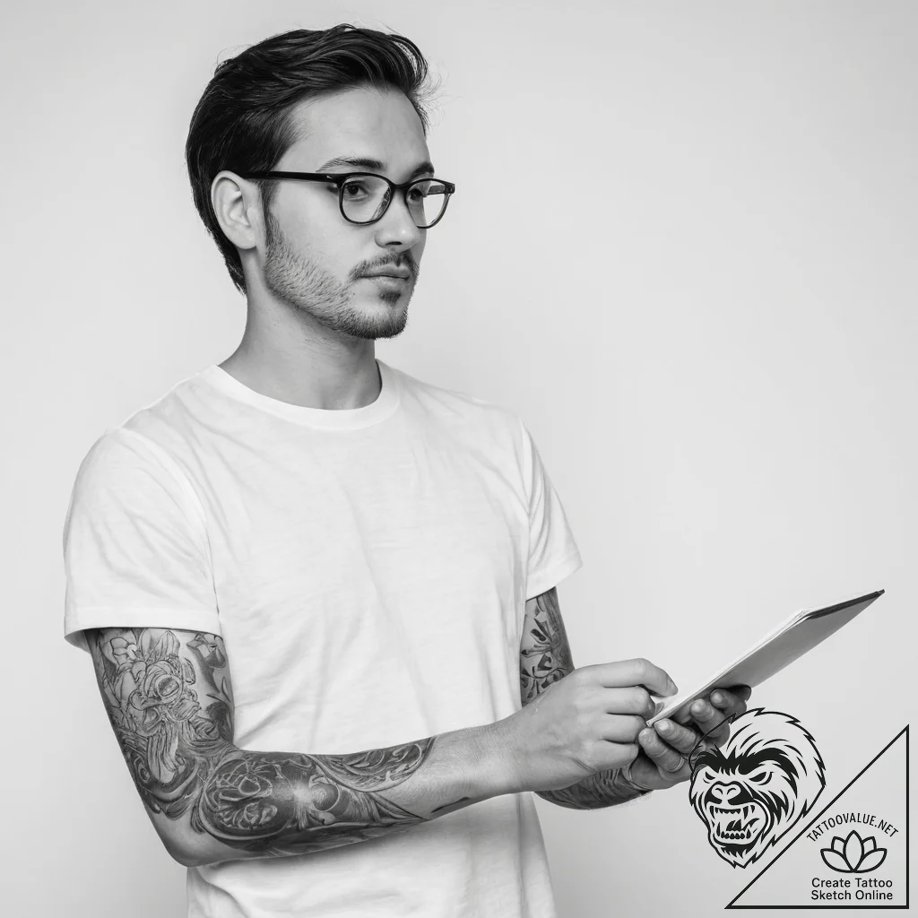 Tattoo sketch journalist a person with a note... - tattoo sketch (№1755934966_0, 23.08.2025 07:42) — tattoovalue.net