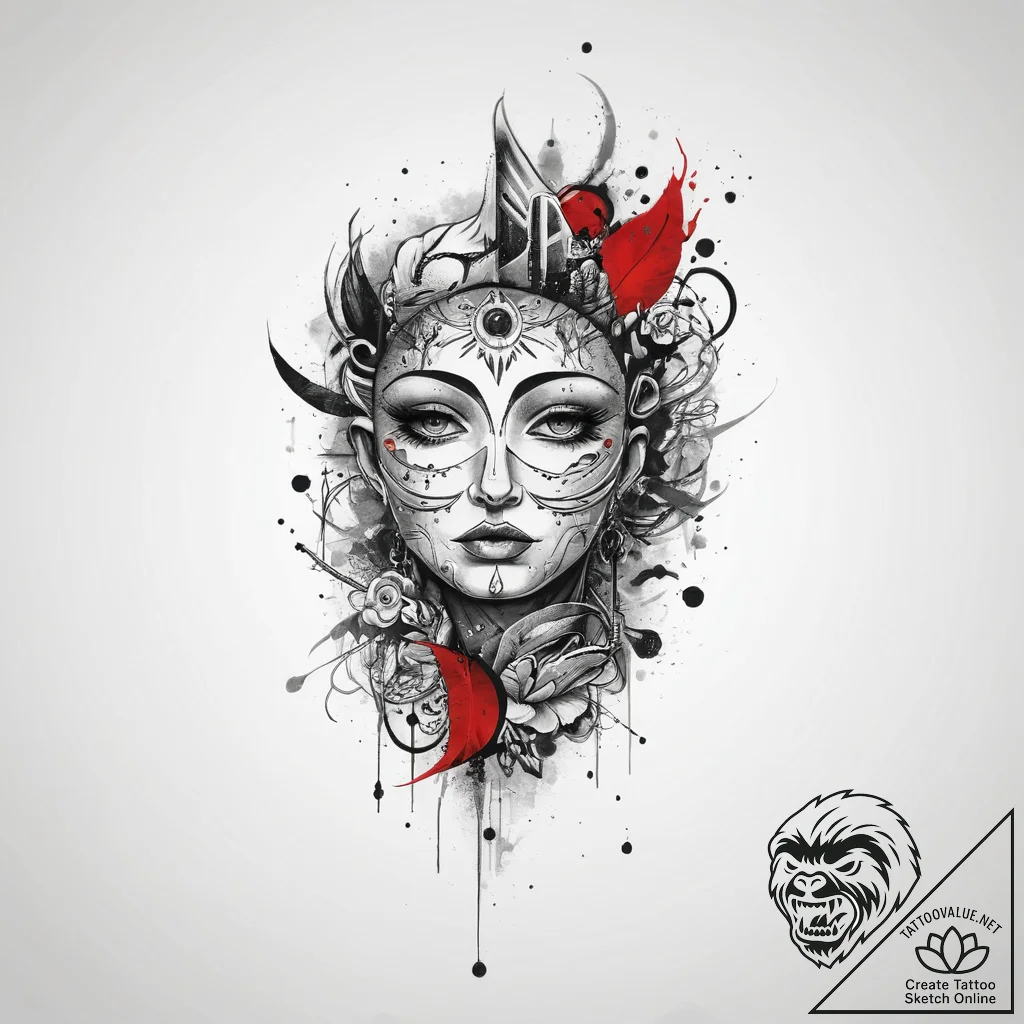 Tattoo sketch divine representation, ink illu... - tattoo sketch (№1755935560_0, 23.08.2025 07:52) — tattoovalue.net