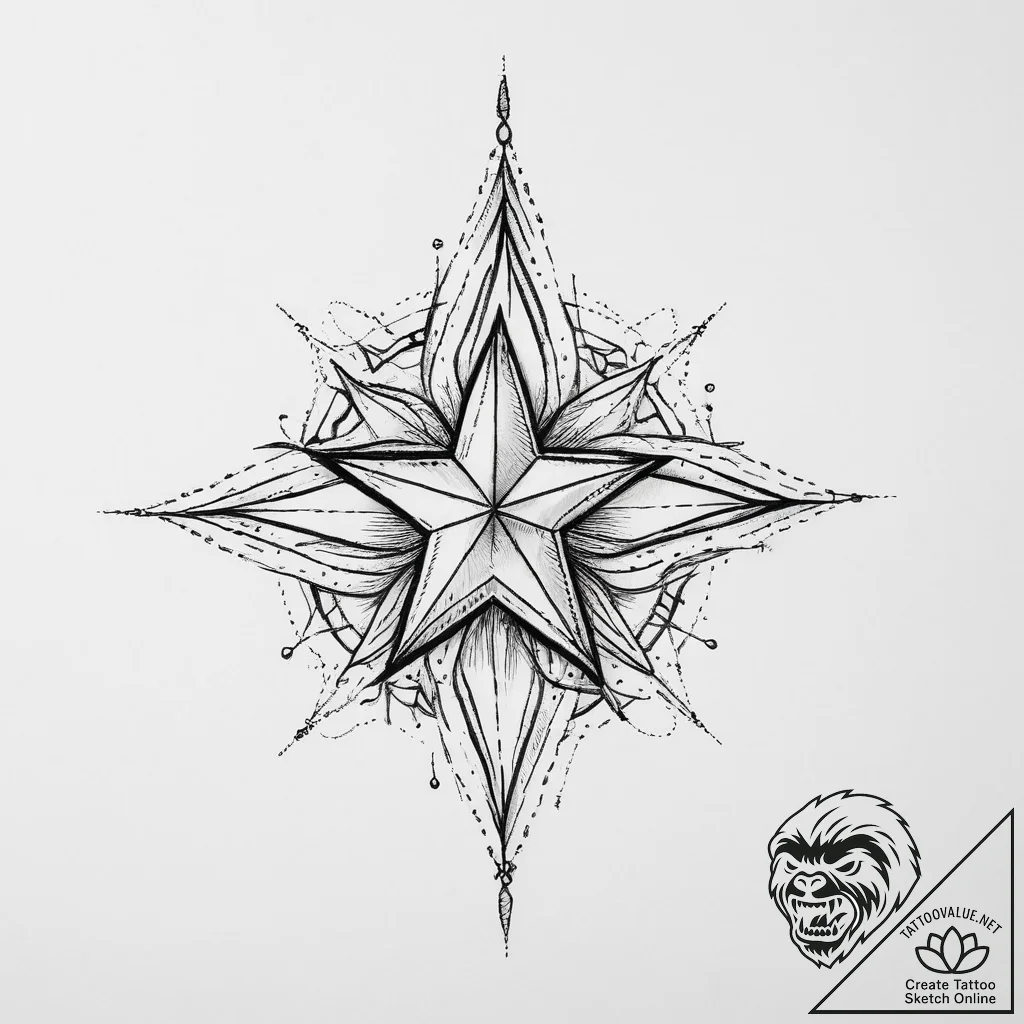 Tattoo sketch needle and thread with a star,... - tattoo sketch (№1755936368_0, 23.08.2025 08:06) — tattoovalue.net