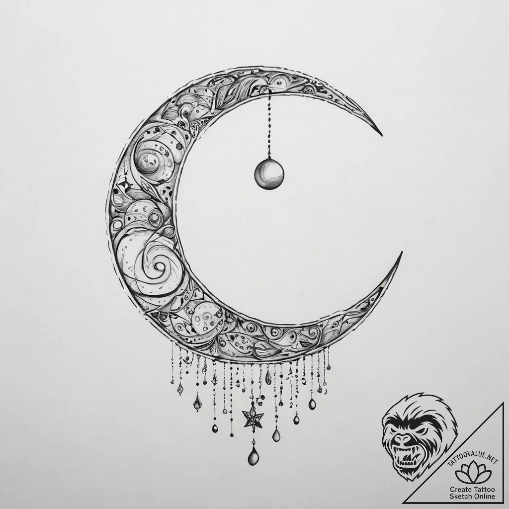 Tattoo sketch moon, tattoo line art, on a cle... - tattoo sketch (№1755937766_0, 23.08.2025 08:29) — tattoovalue.net