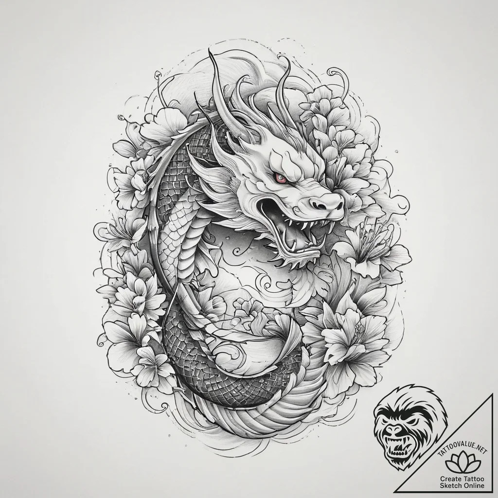 Tattoo sketch gray, tattoo line art, irezumi... - tattoo sketch (№1755938362_0, 23.08.2025 08:39) — tattoovalue.net