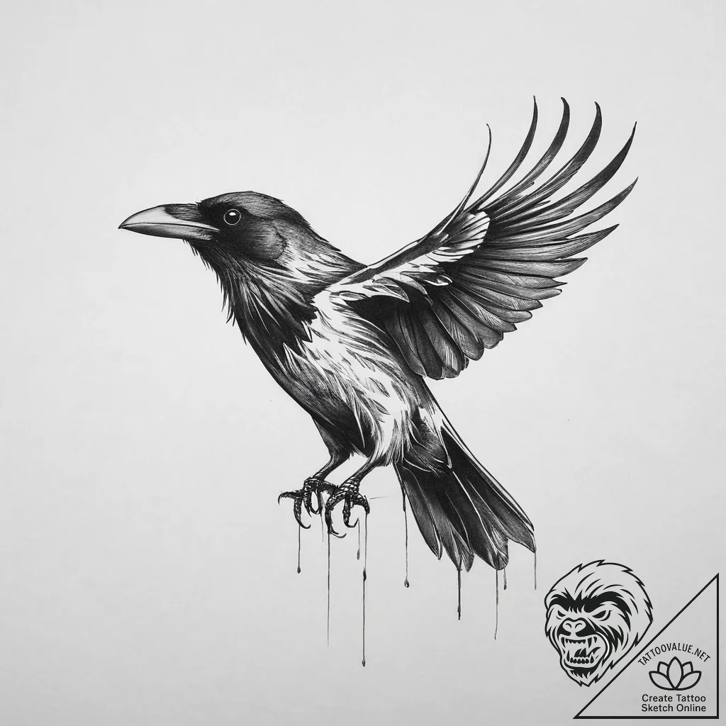 Tattoo sketch raven, concept art for tattoo,... - tattoo sketch (№1755939758_0, 23.08.2025 09:02) — tattoovalue.net