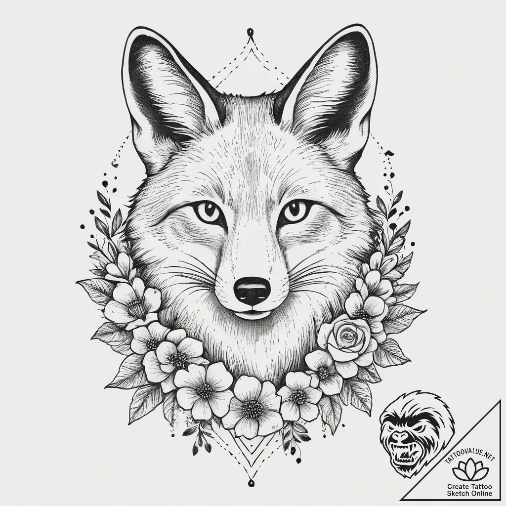 Tattoo sketch лиса с цветами, tattoo flash sh... - tattoo sketch (№1755941351_0, 23.08.2025 09:29) — tattoovalue.net