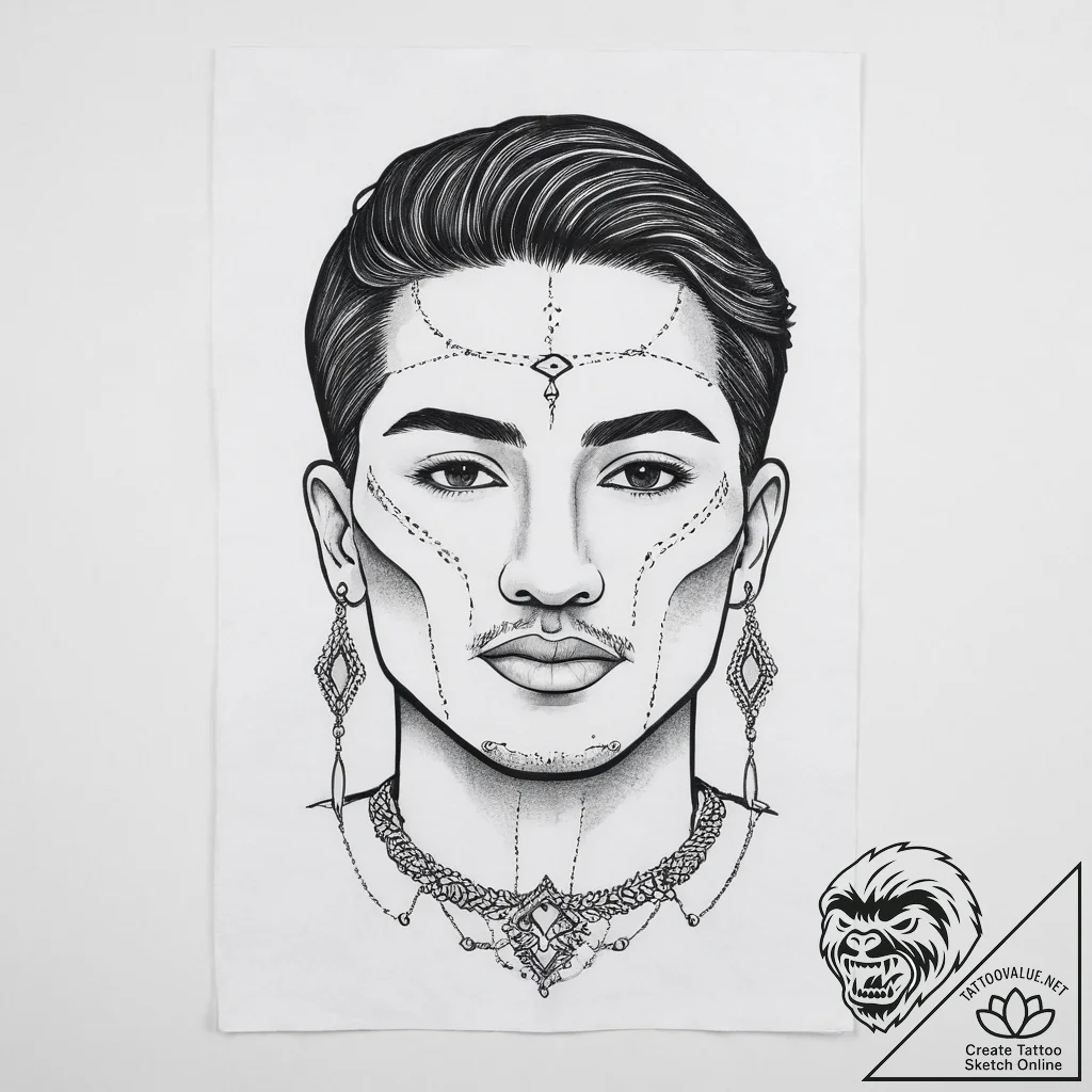 Tattoo sketch chicano портрет с платком, ink... - tattoo sketch (№1755941551_0, 23.08.2025 09:32) — tattoovalue.net