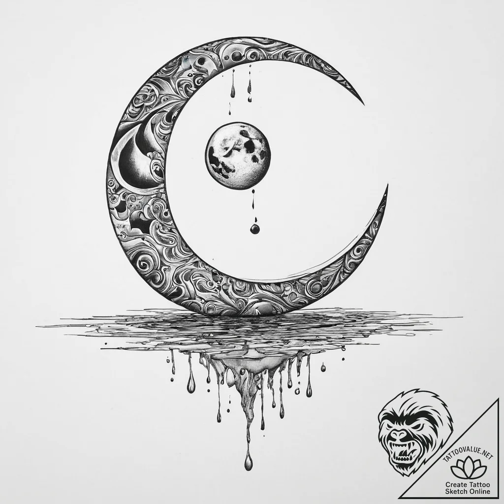 Tattoo sketch moon reflected in water, artist... - tattoo sketch (№1755941754_0, 23.08.2025 09:35) — tattoovalue.net
