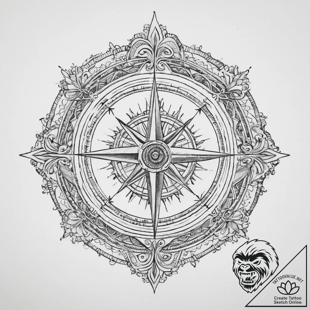 Tattoo sketch узор в виде компаса, artistic t... - tattoo sketch (№1755942542_0, 23.08.2025 09:49) — tattoovalue.net