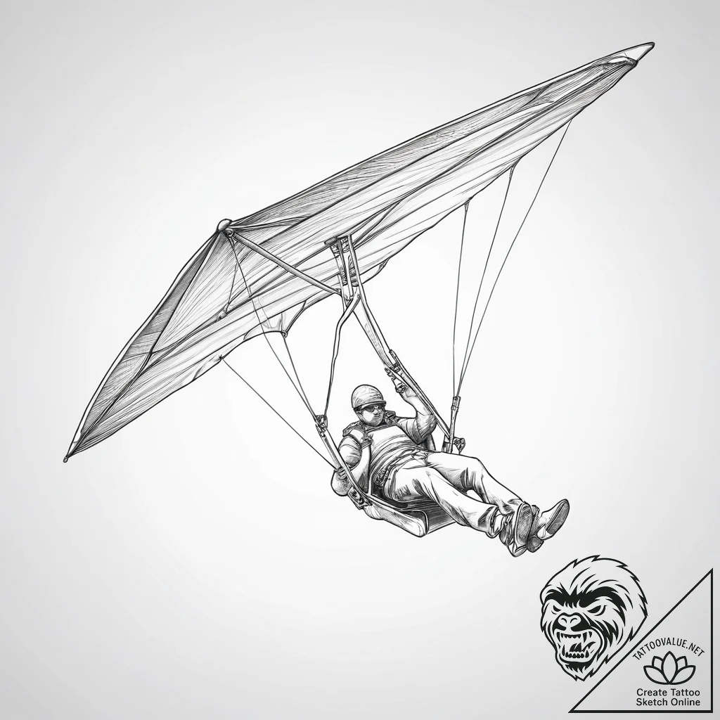 Tattoo sketch hang gliding a person with a gl... - tattoo sketch (№1755943133_0, 23.08.2025 09:58) — tattoovalue.net