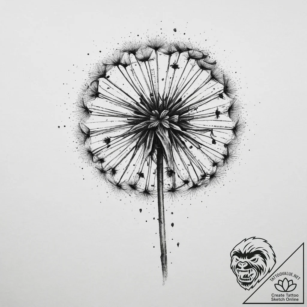 Tattoo sketch dandelion, artistic tattoo sket... - tattoo sketch (№1755944118_0, 23.08.2025 10:15) — tattoovalue.net