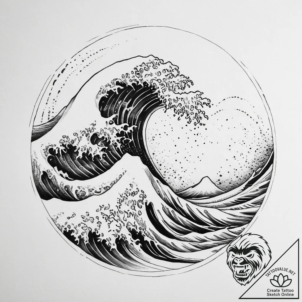 Tattoo sketch irezumi волны - tattoo sketch (№1755944314_0, 23.08.2025 10:18) — tattoovalue.net