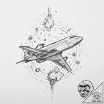 Tattoo sketch cosmic plane – tattoo sketch (№1755948051_0, 23.08.2025 11:20) — tattoovalue.net