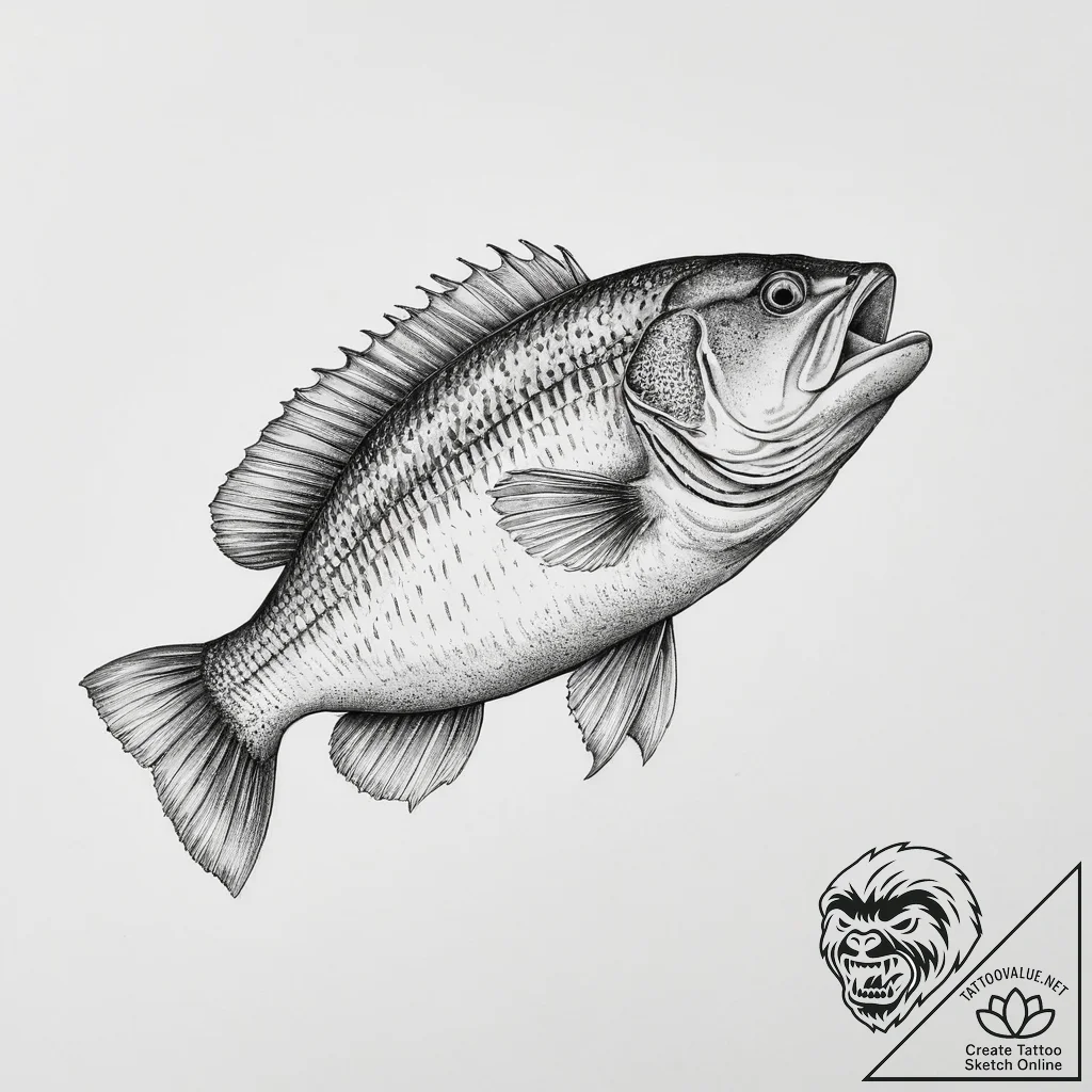 Tattoo sketch rock bass - tattoo sketch (№1755948246_0, 23.08.2025 11:24) — tattoovalue.net